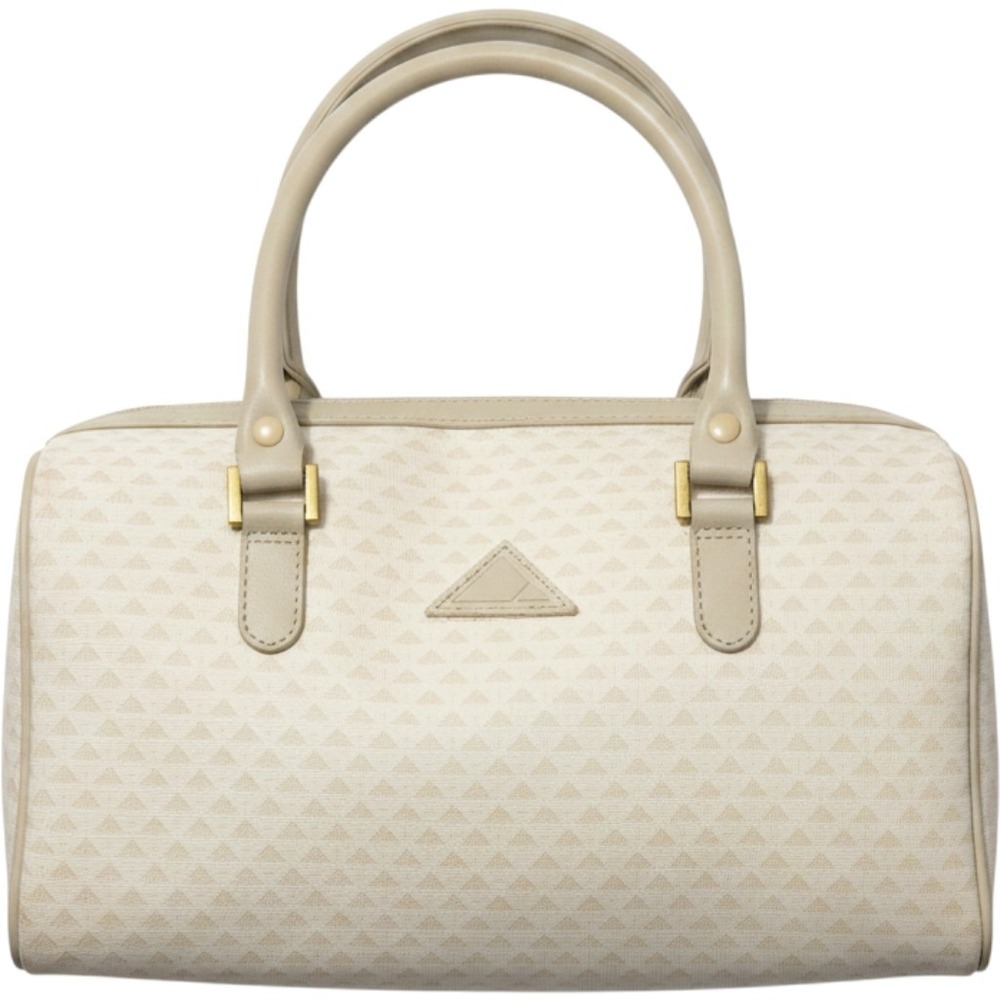 Vintage‎ Liz Claiborne Monogram Satchel Bag Cream Tan Geometric Doctor Bag